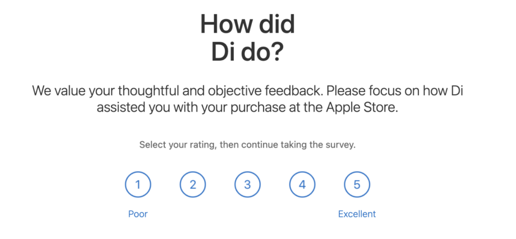 Screenshot asking about customer satisfaction and looking for a rating