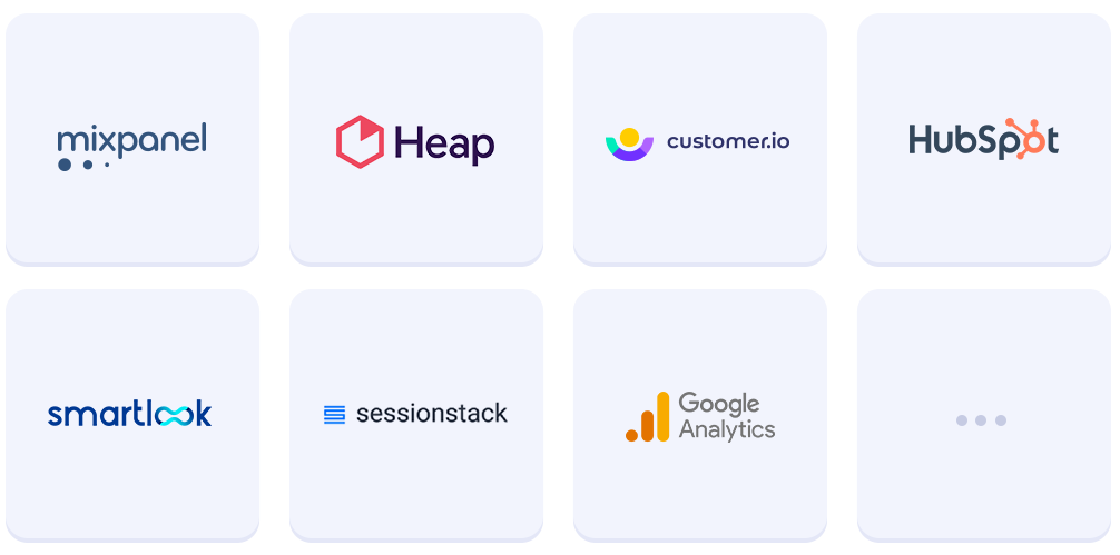 image of Product Fruit integrations like Google Analytics, HubSpot, and heap