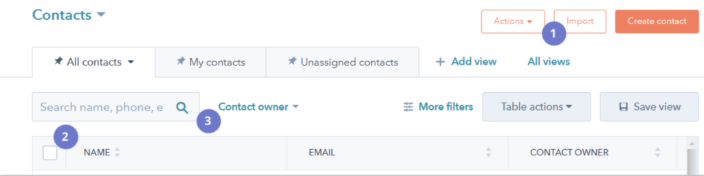 A screenshot of HubSpot platform that shows numbered tooltip for better user onbaording