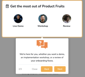 Screenshot of Product Fruits platform that shows the tone of voice that the platform uses to talke with users ina friednly way