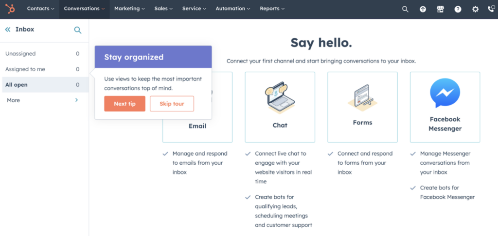 Screenshot of HubSpot platform showing a tooltip