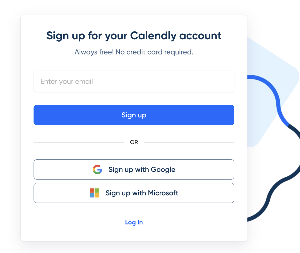 Screenshot of Calendly Sign up process with different email options