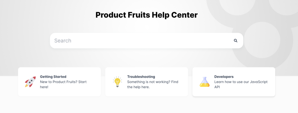 Screenshot of Product Fruits knowledge base