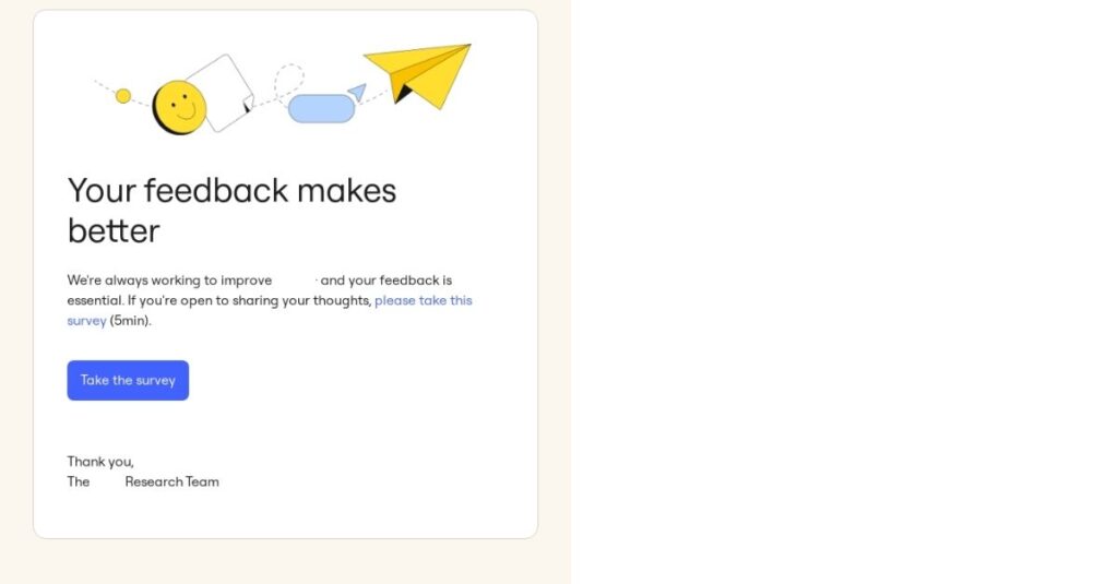 screenshot of feedback survey