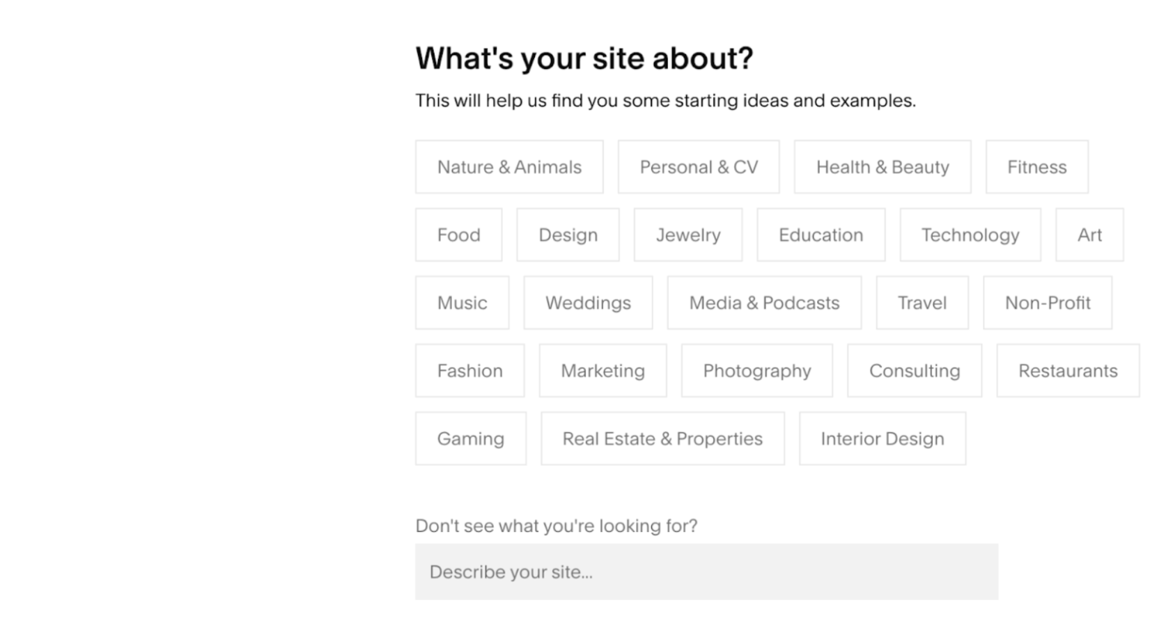 squarespace screenshot rhat asks users what they will use the platform for
